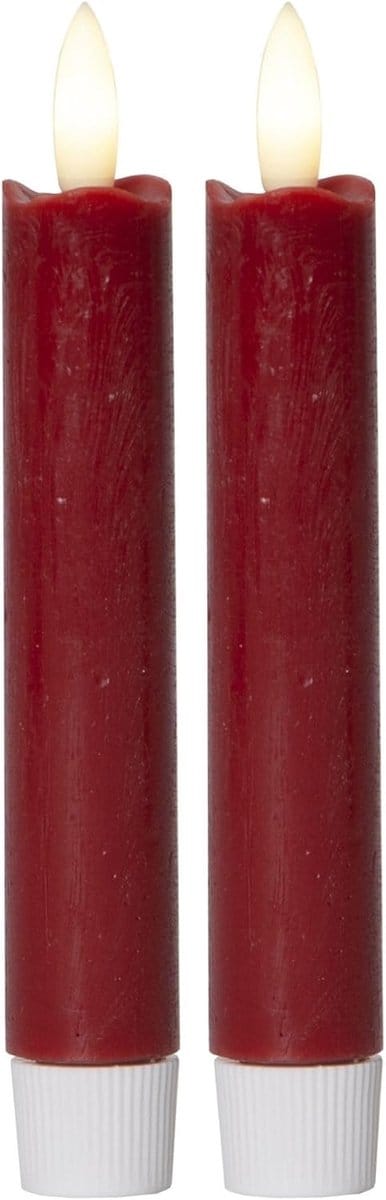 Novaliv LED-staafkaarsen met timer ROOD 2-pack voor binnen met timerfunctie 6 uur ECHTE WAS 15 cm hoogte voor kaarsen 2,2 cm diameter 2 AAA-batterijen LED-staafkaarsen flikkerende vlam bewegende vlam