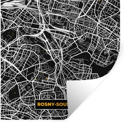 Muurstickers - Sticker Folie - Rosny-sous-Bois - Kaart - Stadskaart - Frankrijk - Plattegrond - 100x100 cm - Plakfolie - Muurstickers Kinderkamer - Zelfklevend Behang XXL - Zelfklevend behangpapier - Stickerfolie