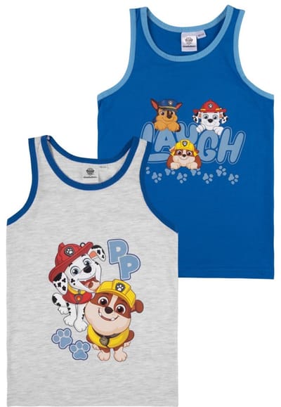 PAW Patrol Hemd/Onderhemd - Set van 2 stuks - Katoen - Blauw/Grijs - Maat 98/104