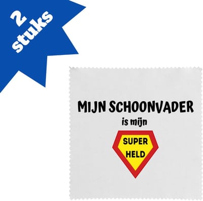 Akyol - mijn schoonvader is mijn superheld brillendoekjes - Papa - super schoonvader - vader cadeautjes - vaderdag - verjaardag - geschenk - kado - 17,8 bij 17,8 cm - 2 stuks