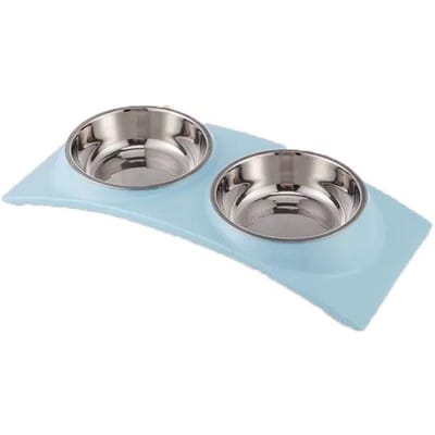 Premium Voerbak Huisdierbenodigdheden Huisdier Dubbele Kom Antislip Hond Waterbak Kat Roestvrij Staal Voerbak Anti-verstikking Drinken blauw