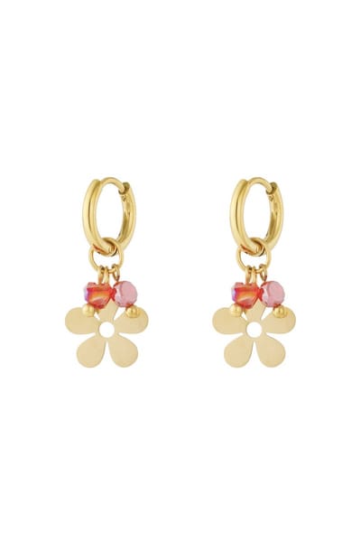 Bloemen oorbellen roze kralen | Gouden oorbellen | Oorhangers | Cadeau | Sint | Kerst | Dames sieraden | Stainless steel | Waterproof | Nikkelvrij