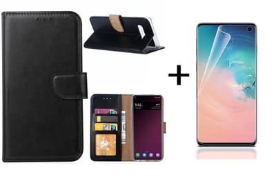 Ntech Hoesje Geschikt Voor Samsung Galaxy S10 Book Hoesje Zwart + PET Folie screenprotector