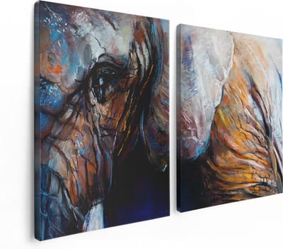 Artaza Canvas Schilderij Tweeluik Getekende Olifant Van Dichtbij - Abstract - 120x80 - Foto Op Canvas - Canvas Print