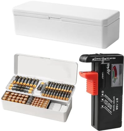 Batterijenopbergdoos met tester - 41 AA, 55 AAA, 19 knoopcellen - ruime capaciteit - altijd overzichtelijk - ShopVlot