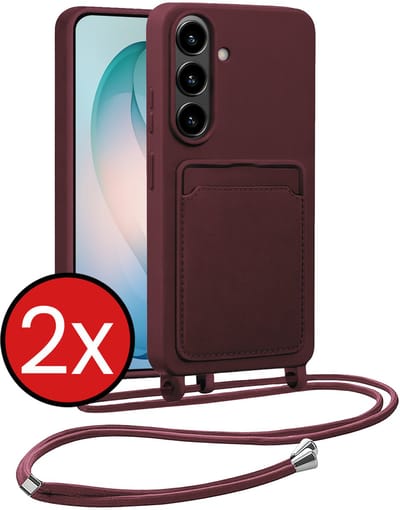 Hoesje Geschikt voor Samsung S26 Hoesje Siliconen Case Met Koord - Hoes Geschikt voor Samsung Galaxy S26 Hoesje Backcover Met Telefoonkoord - Aubergine - 2 PACK