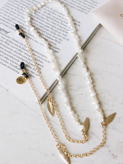 Zonnebrilkoord Parel - Goud brillenkoord - Met Veren | Sunny Cords