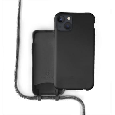 Coverzs Silicone case met koord - Telefoonhoesje met koord - Backcover hoesje met koord - touwtje - geschikt voor Apple iPhone 13 - zwart