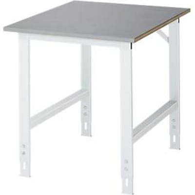 Rau werktafel Tom, handmatig in hoogte verstelbaar, 25 mm MDF blad met roestvrij stalen bekleding, tot 500 kg, B 750 x D 1000 x H 760-1080 mm, zilver/lichtgrijs