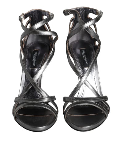 Kruisband Sandalen van Metallic Leder Hoge Hakken