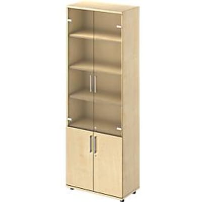 Schäfer Shop Genius combikast TETRIS WOOD, 6 OH, H 2270 mm glas- en draaideuren, hoogte incl. glijders, ahorn afwerking