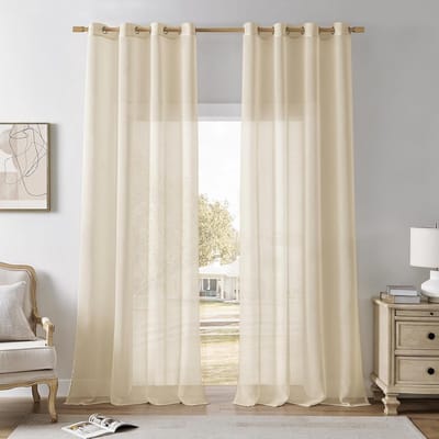 Transparante gordijnen met oogjes - Beige - 240 x 140 cm - Set van 2