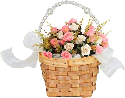 Gevlochten Bloemenmand - Bruiloftsmand Strooimand - Bruiloft Decoratie - Handgemaakt Bamboe - 2 Maten - Houtkleur