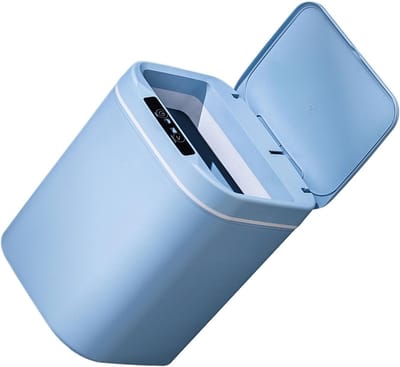 Automatische infrarood sensor prullenbak met deksel voor kantoor, huis en badkamer - 15L capaciteit, handmatige modus en opbergruimte voor afvalzakken, blauwe kleur