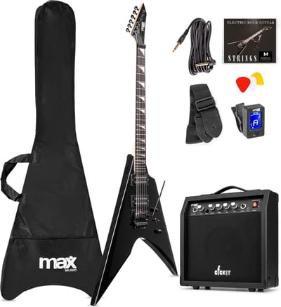 Max GigKit Rock V-stijl Elektrische gitaar 4/4 - Set met 40 Watt versterker en accessoires