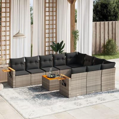 vidaXL - 11-delige - Loungeset - met - kussens - poly - rattan - grijs