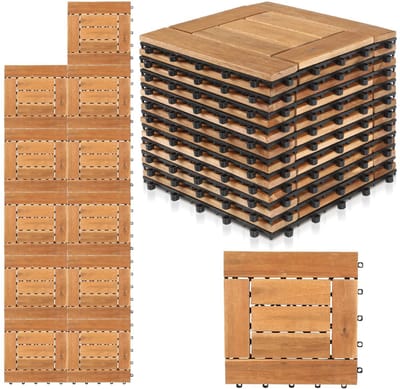 Houten Balkontegels - Kliktegels Terrasvloer - Buitenruimte Aankleden - Massief Acaciahout - 30 x 30 cm - Natuurlijk Hout