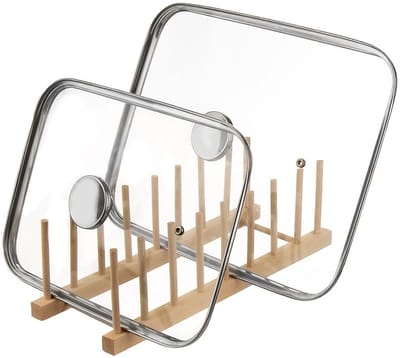 Orion - Houten Deksel- en Bordenhouder - 35,5x13,5x11 cm - Natuurlijk - 8 Compartimenten