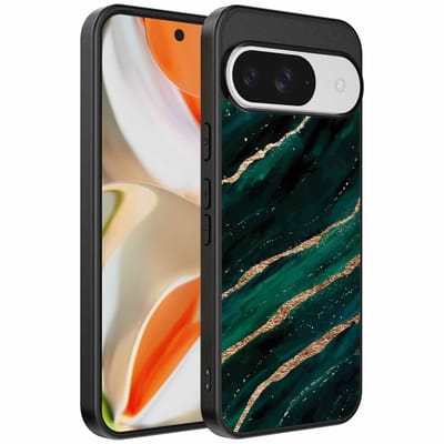 Geschikt voor Google Pixel 9 Pro XL Telefoonhoesje met marmer opdruk - TPU backcover case marble design - Groen Goud - Smartphonica geschikt voor Google Pixel 9 Pro XL