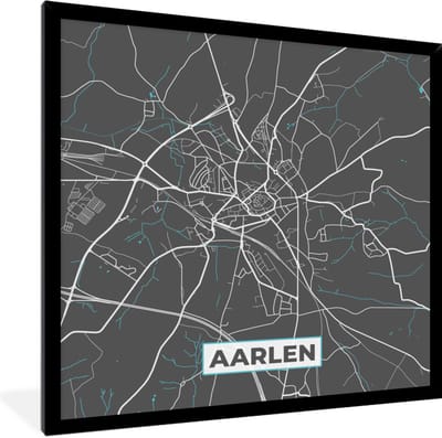 Fotolijst incl. Poster - Stadskaart – Grijs - Kaart – Aarlen – België – Plattegrond - 40x40 cm - Posterlijst