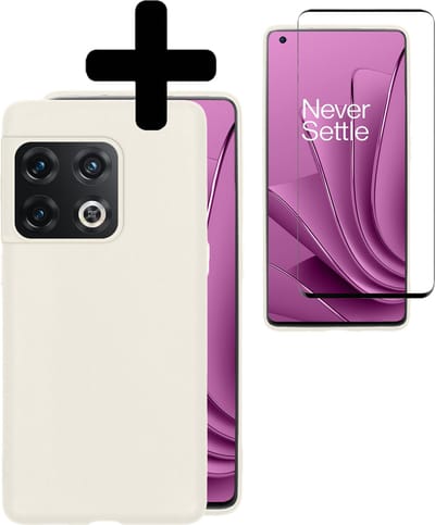 Hoesje - Met Screenprotector - Geschikt voor OnePlus 10 Pro - Sterk & Shockproof - Back Cover - Siliconen Case - Telefoon Hoes - Telefoonhoesjes - Wit