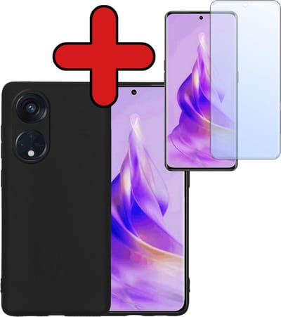 Hoesje - Met Screenprotector - Geschikt voor OPPO Reno 8T 4G - Sterk & Shockproof - Telefoon Hoes - Back Cover - Siliconen Case - Telefoonhoes - Zwart