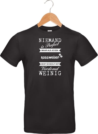 mijncadeautje - T-shirt unisex - zwart - Niemand is perfect - Rottweiler - maat S