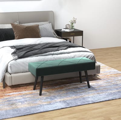 STILVORA Bedbank 100 x 36 x 45 cm - Comfortabele Gepolsterde Zitbank In Samtlook - Voor Slaapkamer En Hal - Staal En Fluweellook - Groen