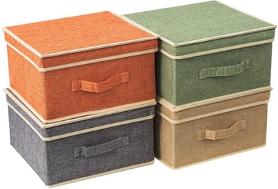 Unyqoos ® Opvouwbare Opbergdozen Set met Deksel en Handvat in Vier Kleuren voor Diverse Gebruiken
