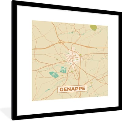 Fotolijst incl. Poster - Kaart - Stadskaart - Retro - Plattegrond - Genappe - 40x40 cm - Posterlijst