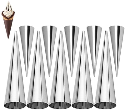 10 stuks Roestvrijstalen boterspuitvorm in de vorm van een kegel - Verdikt, duurzaam en gemakkelijk te ontvormen - Croissantkegel voor thuisgebruik - Vormgevingshulpmiddel voor bakken - 3,6*3,6*12,5 cm -Voor thuisbakken en brood maken - Zilverkleurig