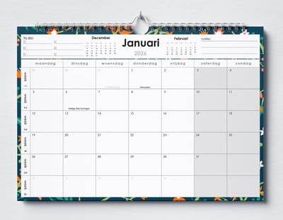 Kalender 2026 - (A3+) - 48 morandi stickers - Bloemen - Belgische Feestdagen