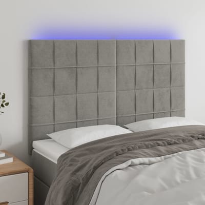 vidaXL - Hoofdbord - LED - 144x5x118/128 - cm - fluweel - lichtgrijs