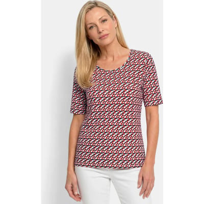 Shirt van viscose met een spannende 3D-print - wit / rood / zwart / gedess. - Gr. 20 van Goldner Fashion