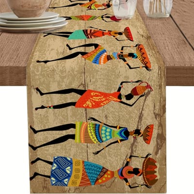 Traditionele Afrikaanse Vrouwen Linnen Tafel Runner Huis Tafel Decoratie Herbruikbaar Boerderij Keuken Eettafel Runner Vakantiefeest Decoratie 150x33cm