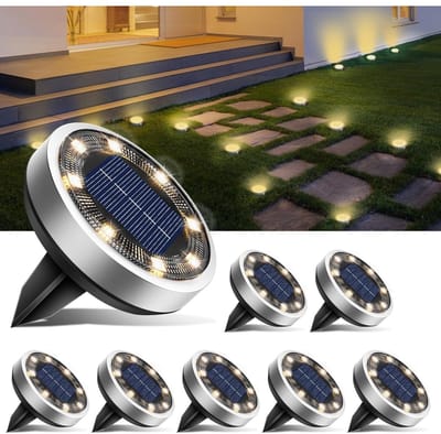 TOVBMUP Buitenzonnevloerlamp - Tuinlamp - Waterdicht - Geschikt voor buiten, tuinen, gazons, opritten, trottoirs en patio's - Warm wit - 8 LED's