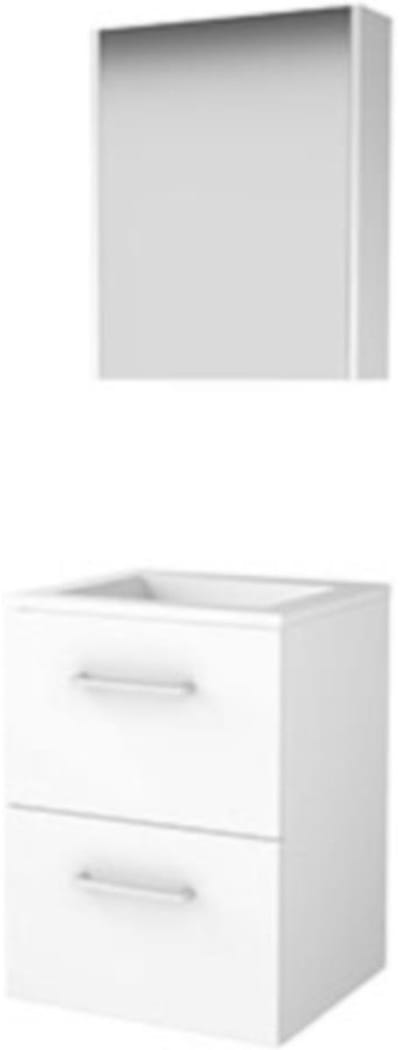 Basic-Line Comfort 46 Badkamermeubelset - 50 x 46 cm - Met Grepen - 2 Lades - Acryl Wastafel - Zonder Kraangat - Spiegelkast - Ice White