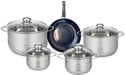 Set van 1 Koekenpan 20 cm en 4 kookpotten 14, 16, 20 en 24 cm Elo Prima Glanzend