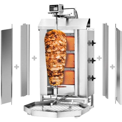 GGM Gastro Gas Gyros-/ Dönergrill - 3 Brenner - max. 40 kg - inkl. 2 Schutzbleche & 2 Flügeltüren