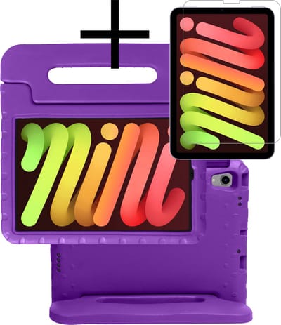 Hoes - Geschikt voor Apple iPad Mini 6 (2021) - 8.3 inch - 6e Generatie - Met Screenprotector - Kinderhoes Shockproof Bumper - Kidsproof Case - Tablet Hoesje - Kinder Cover - Paars