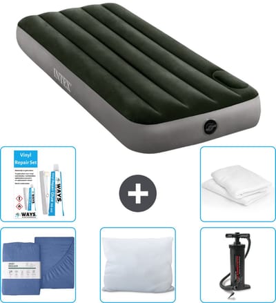 Intex Luchtbed - 1-Persoons - 76 x 191 x 25 cm - Groen - Inclusief Hoeslaken - Kussen - Pomp - Reparatieset en Kussenbeschermer