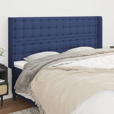 vidaXL - Hoofdbord - met - randen - 163x16x118/128 - cm - stof - blauw