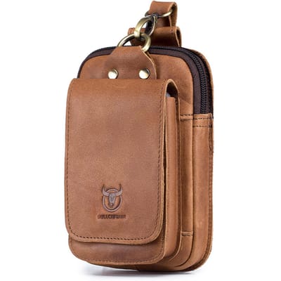Mannen Vintage lederen riem tas reizen mobiele telefoon portemonnee portemonnee heuptas heuptasje bruin