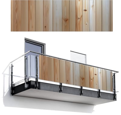 Balkonscherm 300x95 cm - Balkonposter Hout - Planken - Licht - Balkon scherm decoratie - Balkonschermen - Balkondoek zonnescherm