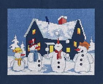 Borduurpakket Sneeuwmannen Bij Huisje - RTO