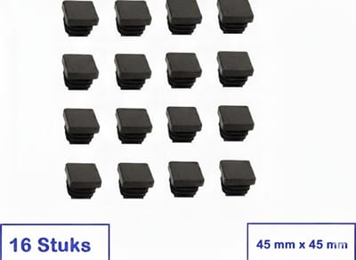 STOELDOP 45 MM X 45 MM - VIERKANT - 8 STUKS ( 2 STOELEN) - ZWART - INSTEEKDOP - STOELPOOTDOP - KUNSTSTOF