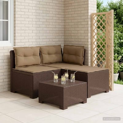 vidaXL - 3-Zits - Tu - bank - met - Kussens - Rattan - Look - 3-zits - PP - Bruin