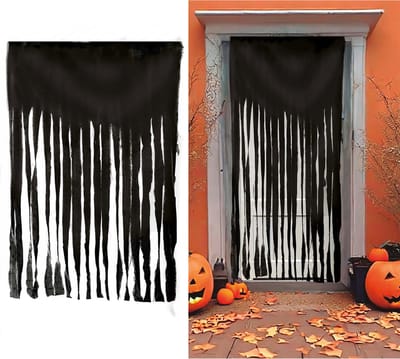 Fiestas Guirca - Deurgordijn Linten Stof Zwart (200 x 100cm) - Halloween - Halloween Decoratie - Halloween Versiering