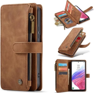 Casemania Hoesje Geschikt voor Samsung Galaxy S23 Plus - Sienna Brown - Luxe Portemonnee Book Case met Rits