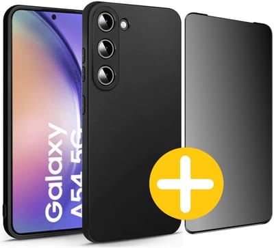 Hoesje en Privacy Screenprotector Combi Geschikt Voor Samsung A54 - Zwart Hoesje + Privacy Glas